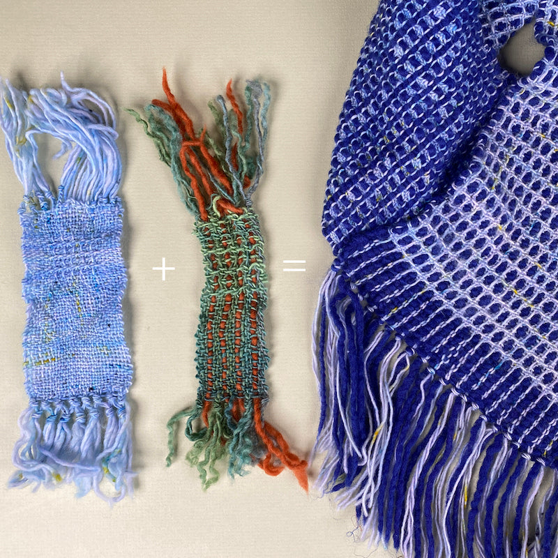 two small swatch examples that were sized up to create a cowl