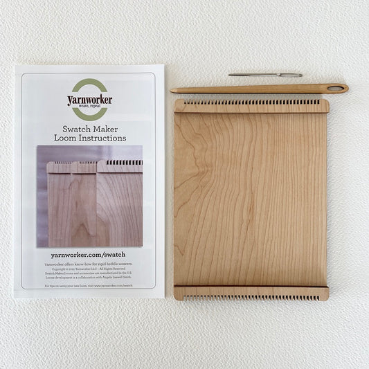 Swatch Maker Loom  includes instructions, sett tips, wooden weaving needle, and metal tapestry needle